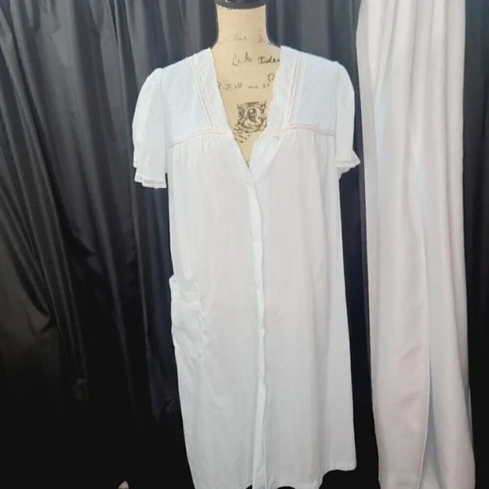 Vintage 70s Pastel Blue Dainty White Lace Fairycore Night Gown